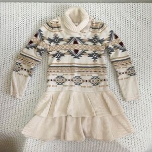 GYMBOREE SIZE 6 WESTERN PATTERN SWEATER DRESS, BROWN AND GRAY